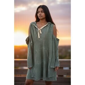 *VENUS* Green/Grey Cold Shoulder Dress/Pool Cover Tie Front Hooded Back Size S